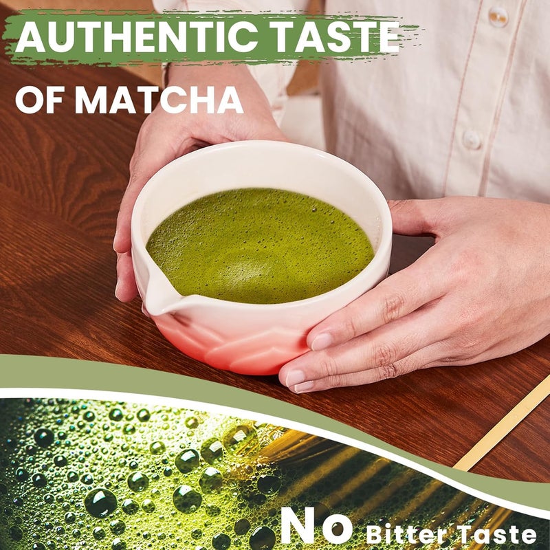 RANERANE Matcha Whisk Set, Lotus Gradient Red Ceramic Matcha Set Includes Matcha Bowl, Matcha Whisk (Chasen) and Holder, Sifter, Bamboo Scoop & Spoon - 6 Pcs Matcha Kit for Matcha Lovers - Image 5